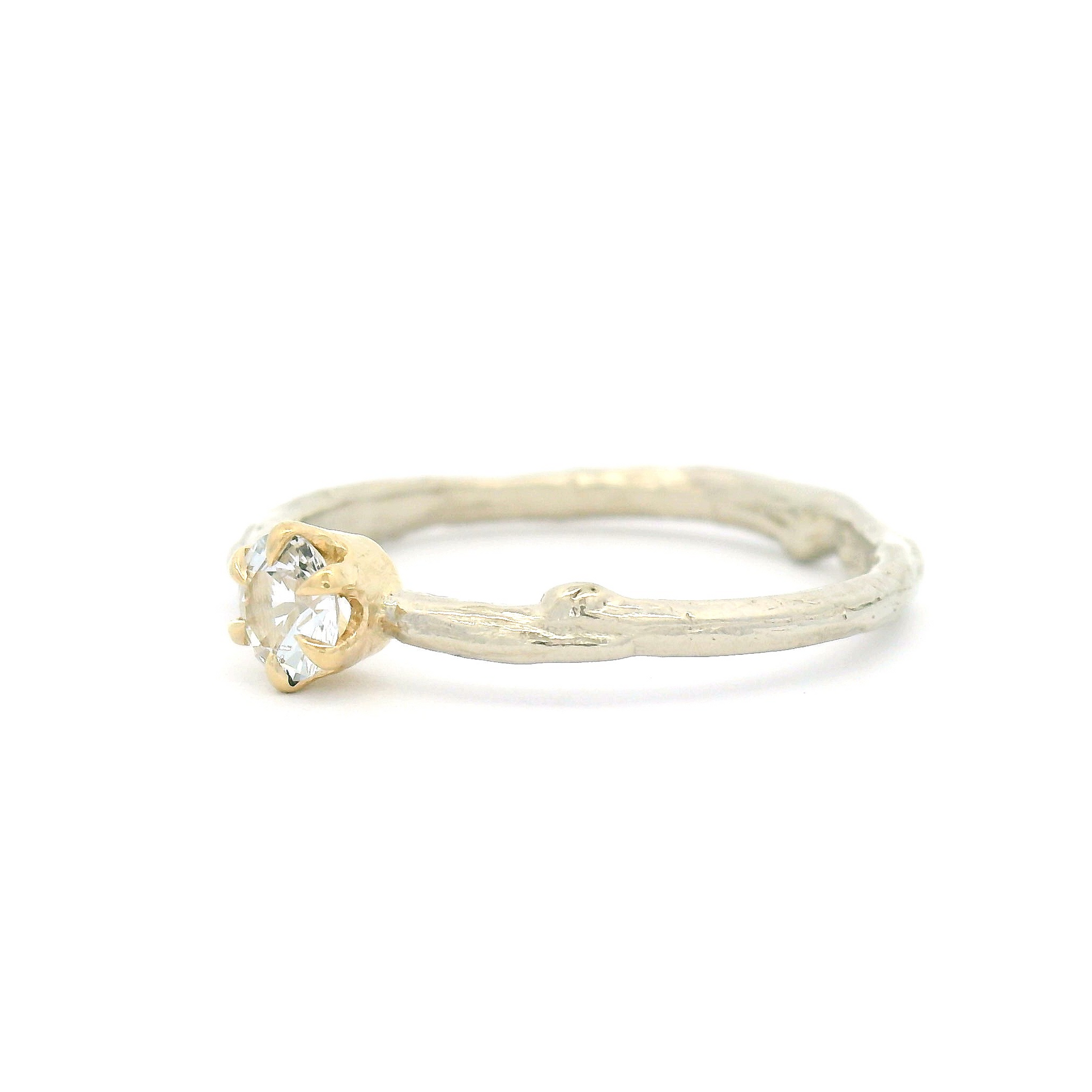 10k White and Yellow Organic Solitaire with 0.25ct White Sapphire