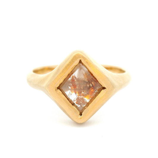 10k Yellow Gold Organic Solitaire with 0.88ct Rose-Cut Salt & Pepper Diamond