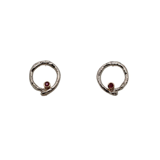 Circle of Life - Yellow & White Gold Ruby Studs