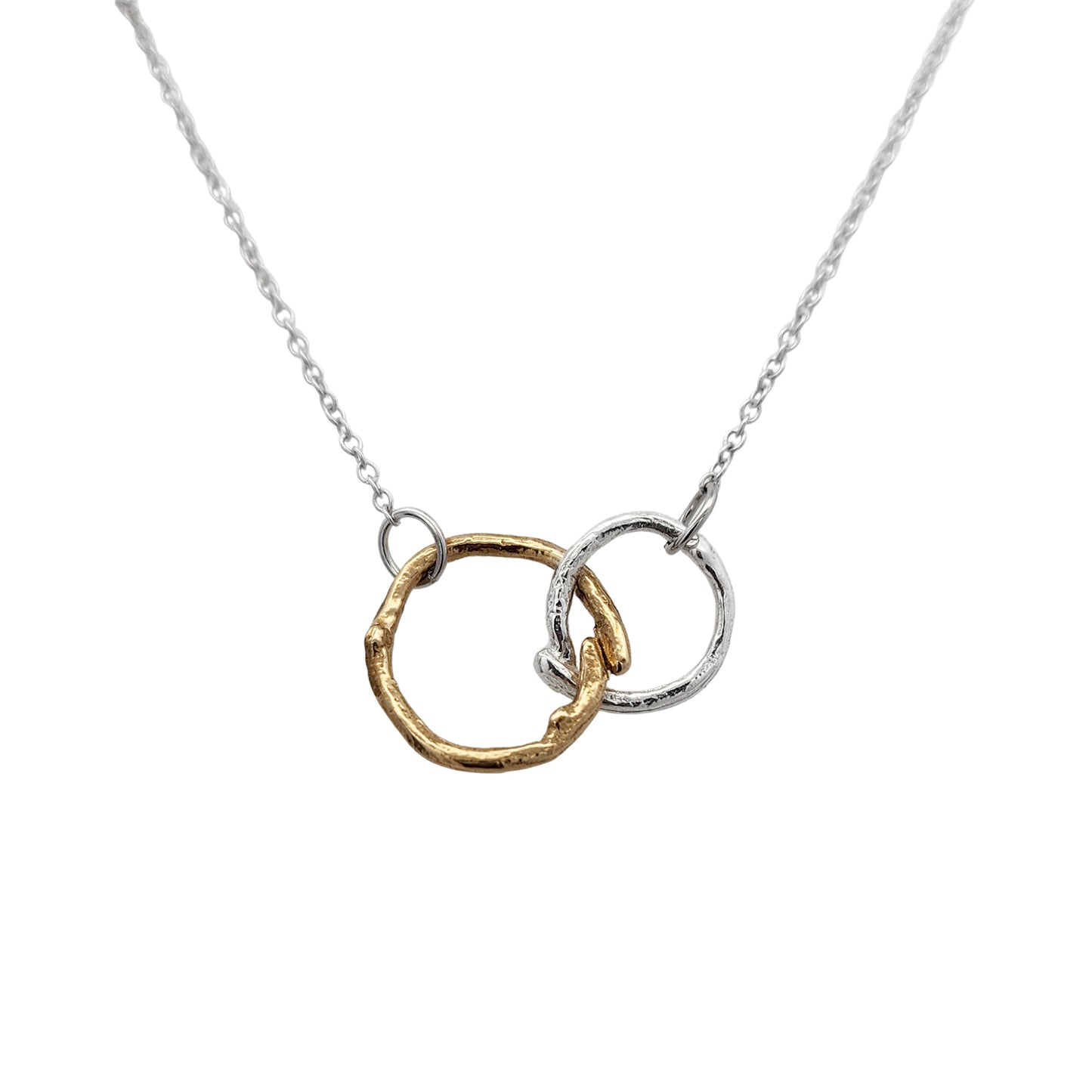 Mixed Bronze & Silver Branch Rings Necklace