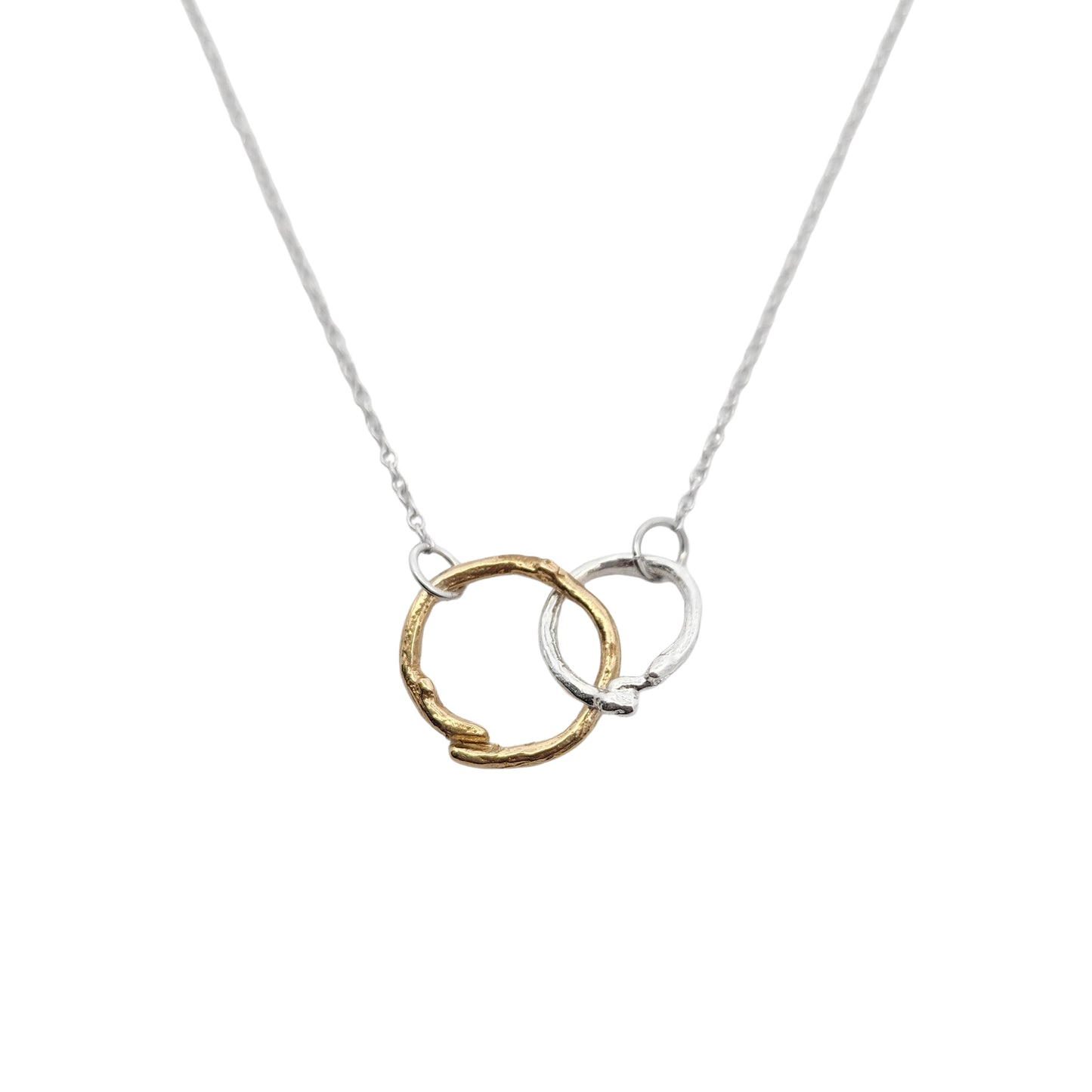 Mixed Bronze & Silver Branch Rings Necklace