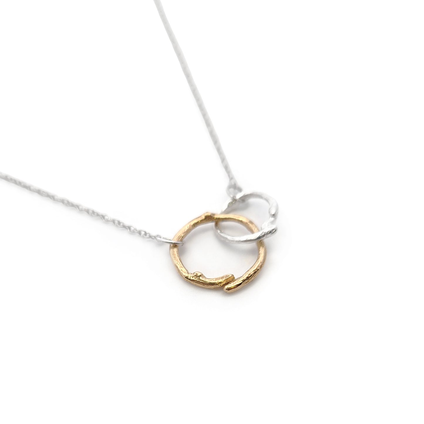 Mixed Bronze & Silver Branch Rings Necklace
