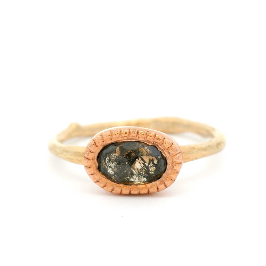 10k Yellow and Rose Gold Organic Bezel-Set Solitaire with 0.88ct Rose-Cut Diamond
