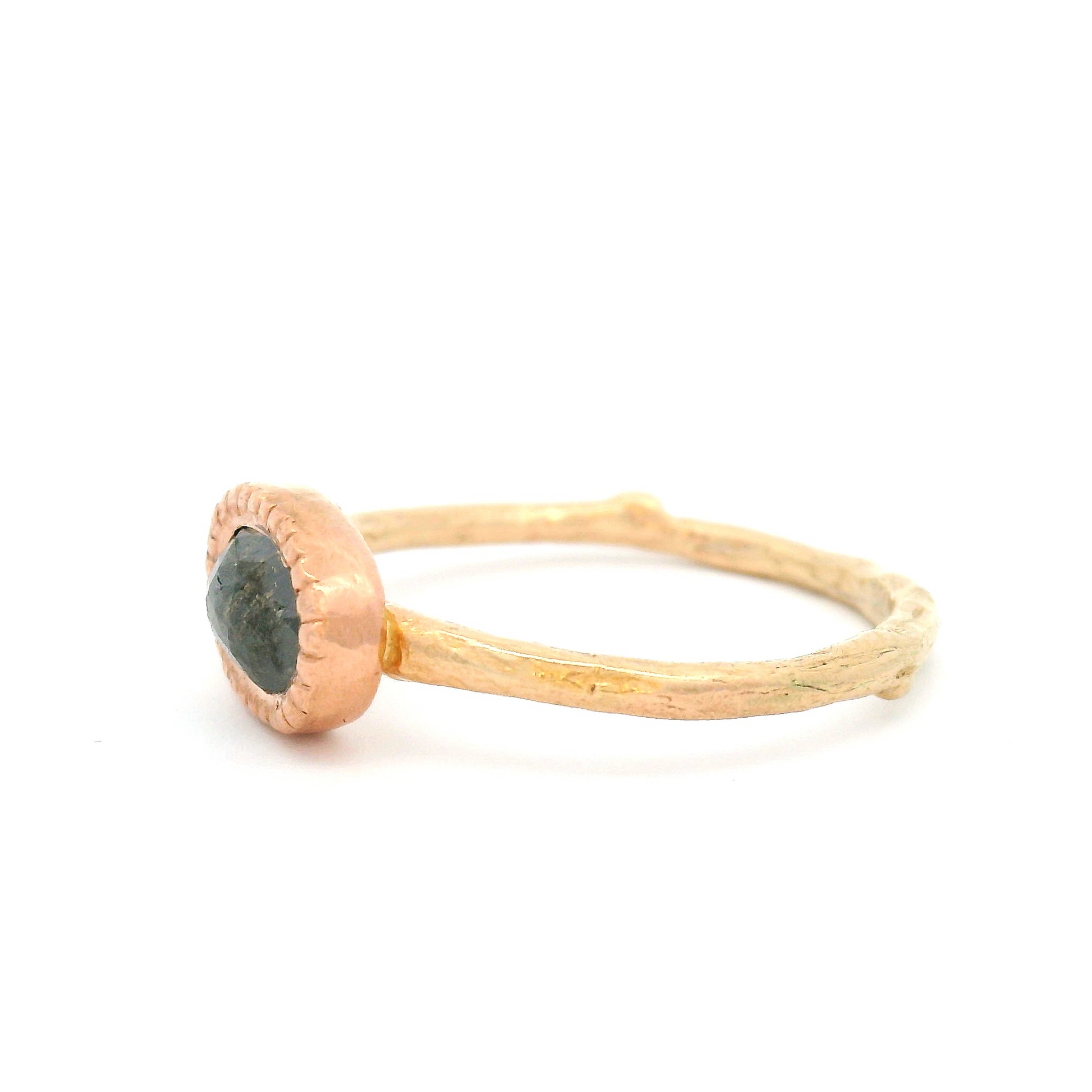 10k Yellow and Rose Gold Organic Bezel-Set Solitaire with 0.88ct Rose-Cut Diamond