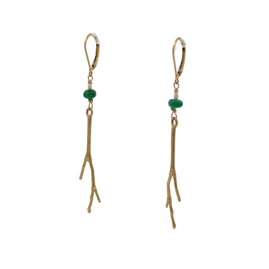 Bronze Branch with Emerald Earrings
