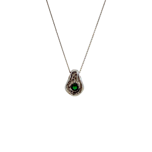 Lab-Emerald Birch-Bark Pendant
