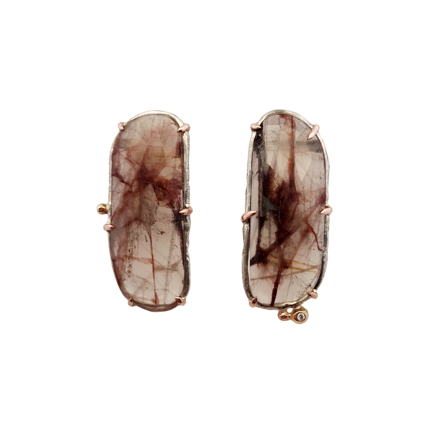 Sterling Silver & 14k Gold Organic Agate Earrings