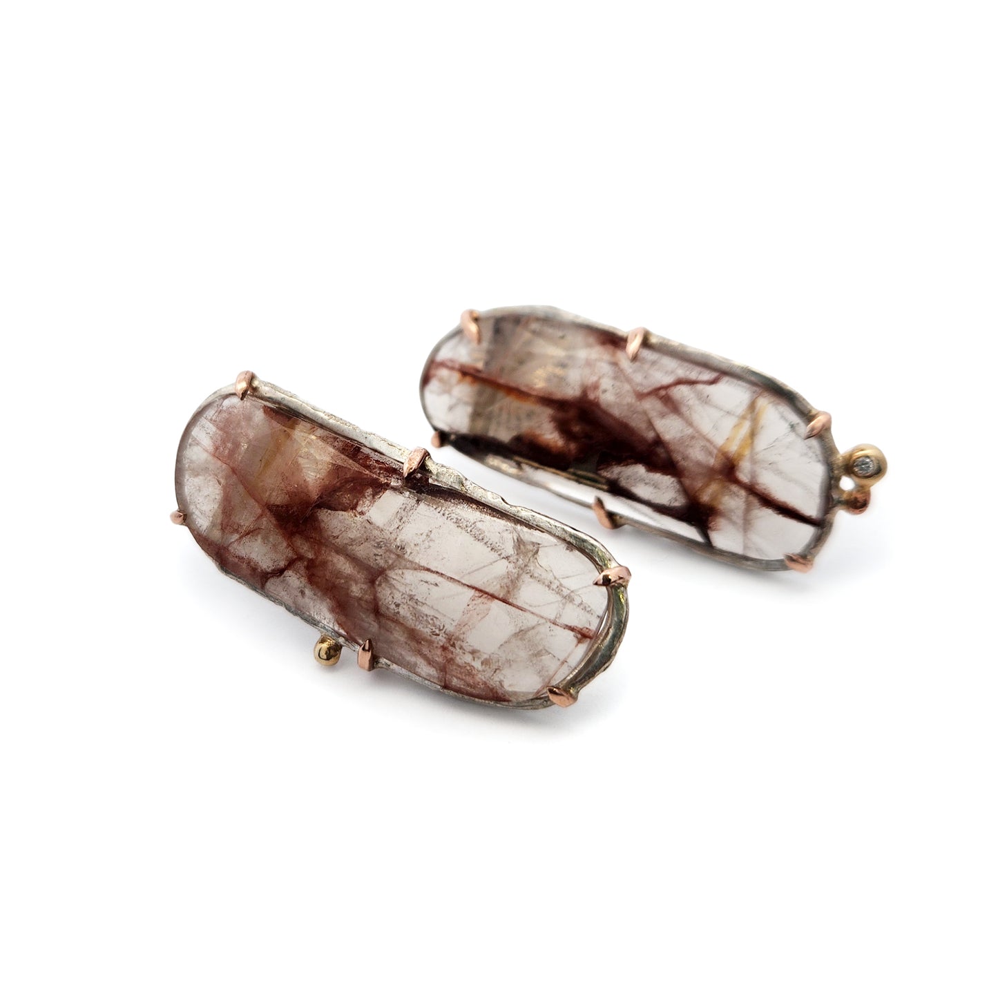 Sterling Silver & 14k Gold Organic Agate Earrings