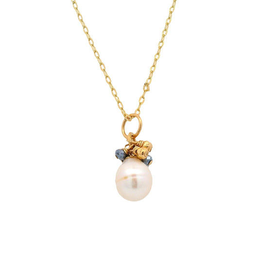 Pearl and Sapphire Cluster Necklace
