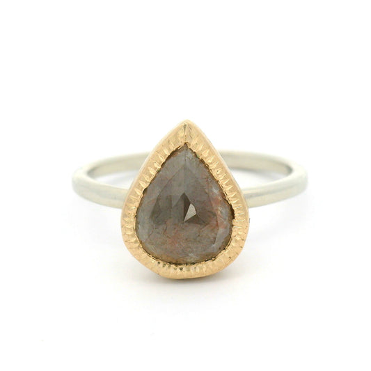 10k Yellow and White Gold Organic Bezel-Set Solitaire with 1.7ct Rose-Cut Diamond