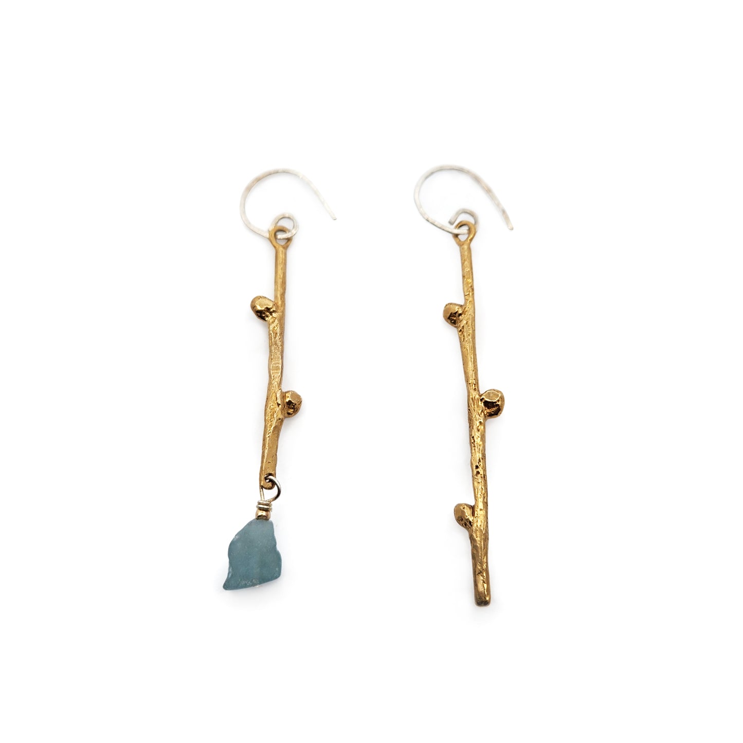 Asymmetric Bronze & Aquamarine Branch Earrings