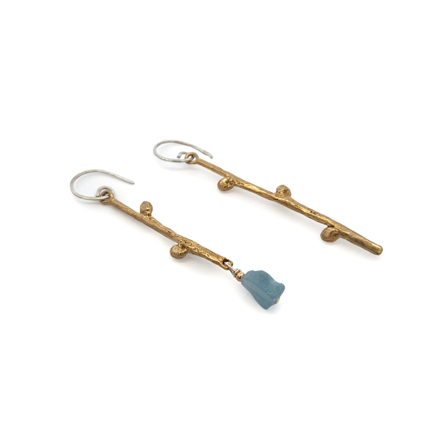 Asymmetric Bronze & Aquamarine Branch Earrings