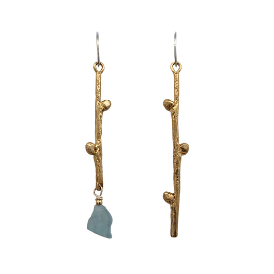 Asymmetric Bronze & Aquamarine Branch Earrings