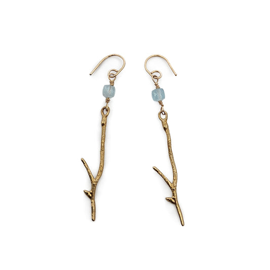 Bronze & Aquamarine Branch Earrings