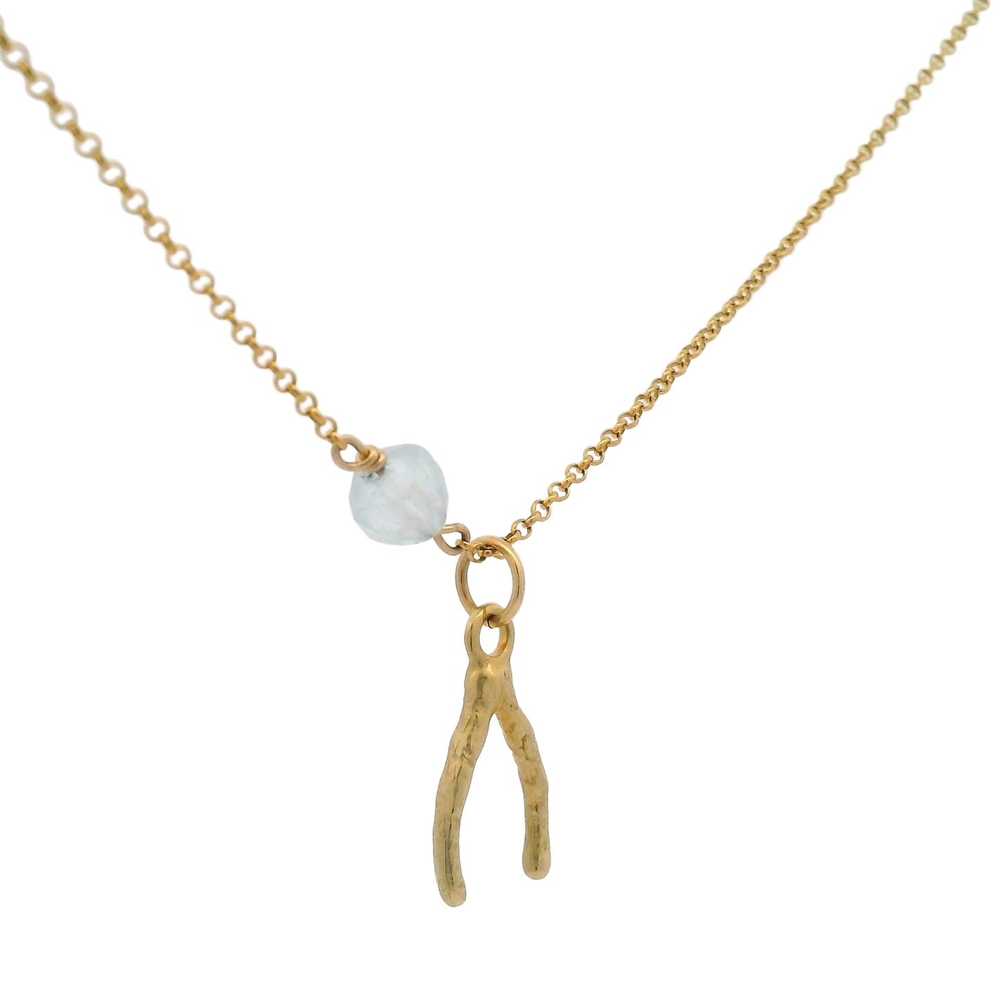 Gold Aquamarine Wishbone Pendant