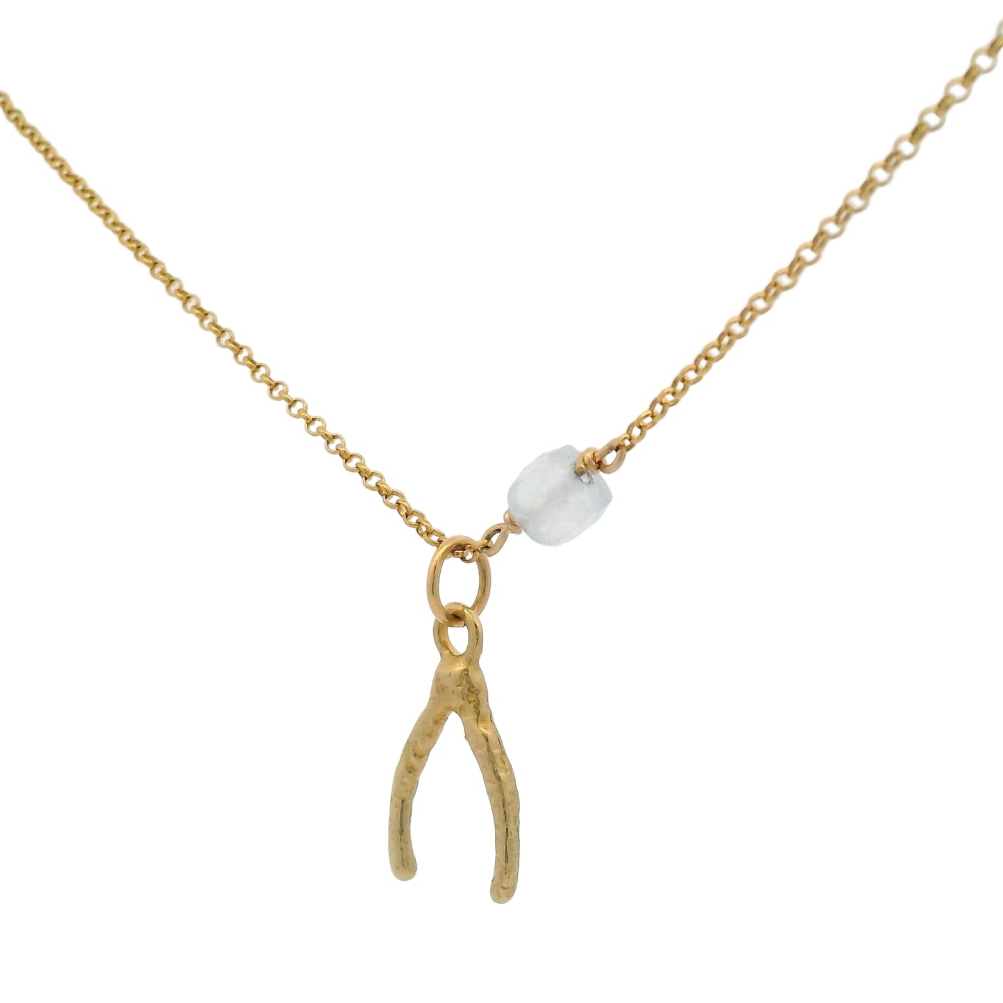 Gold Aquamarine Wishbone Pendant