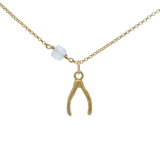 Gold Aquamarine Wishbone Pendant