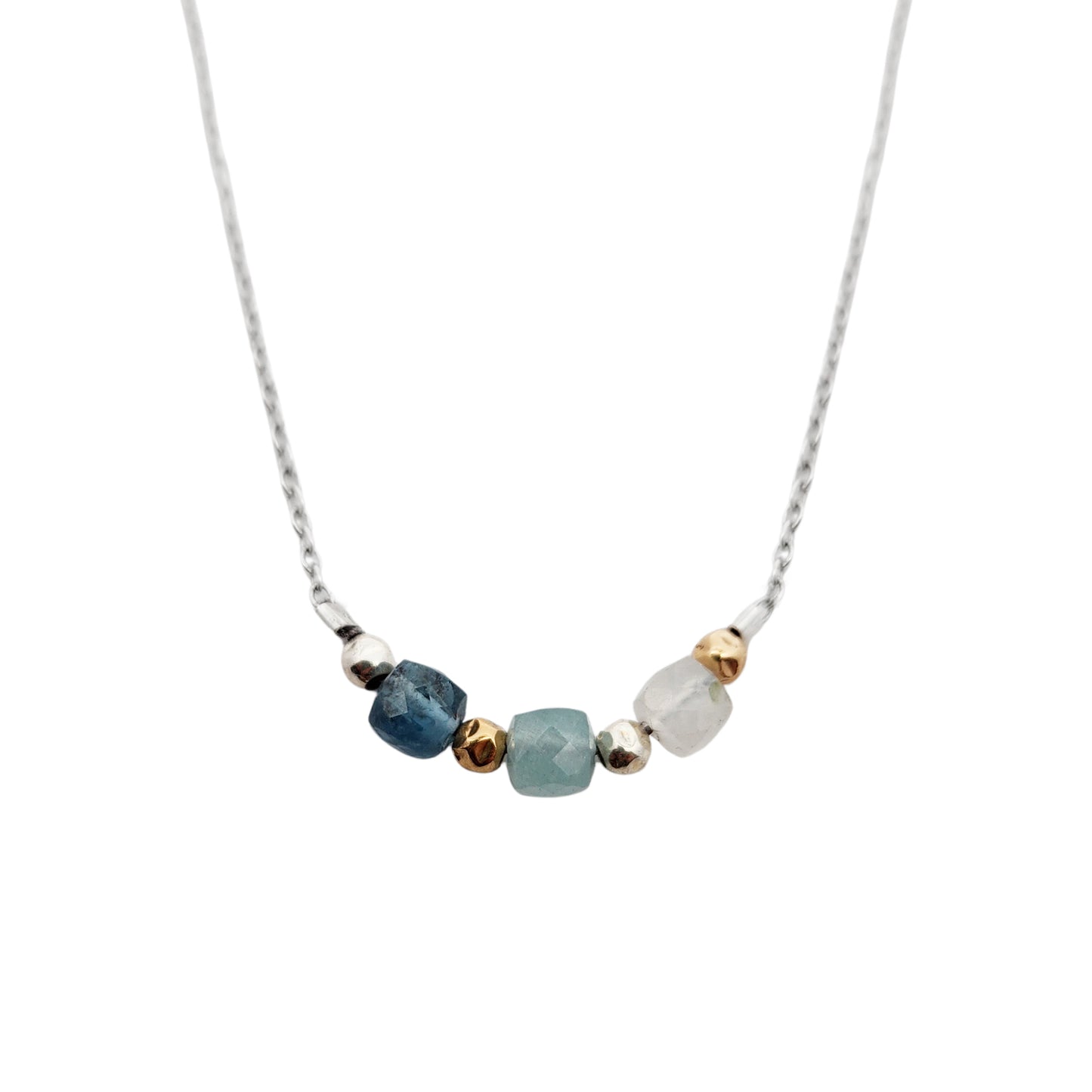 Blue Faceted Gemstone Bar Bead Necklace