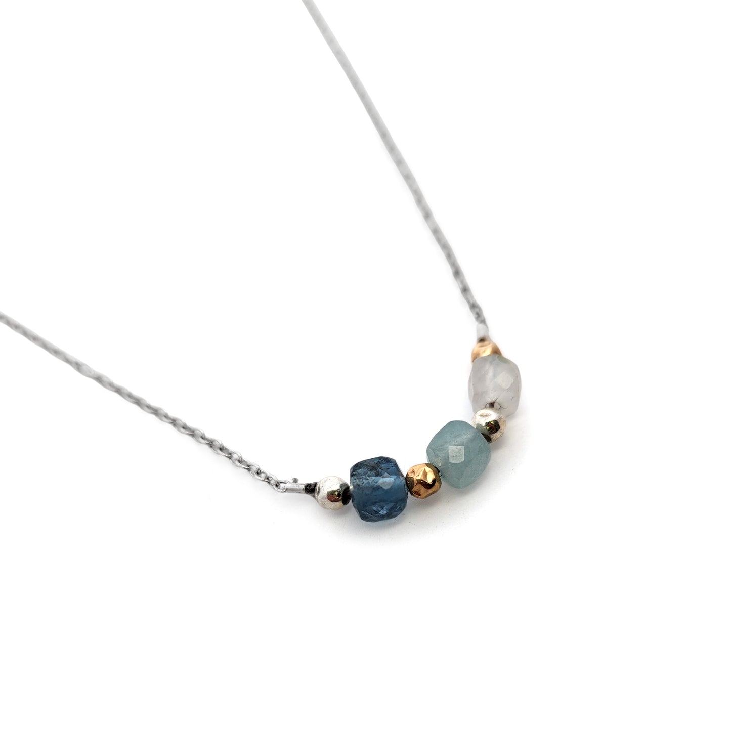 Blue Faceted Gemstone Bar Bead Necklace