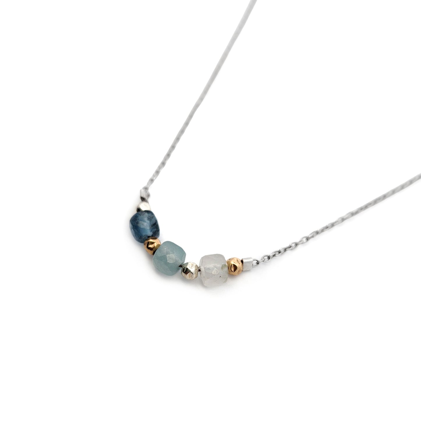 Blue Faceted Gemstone Bar Bead Necklace
