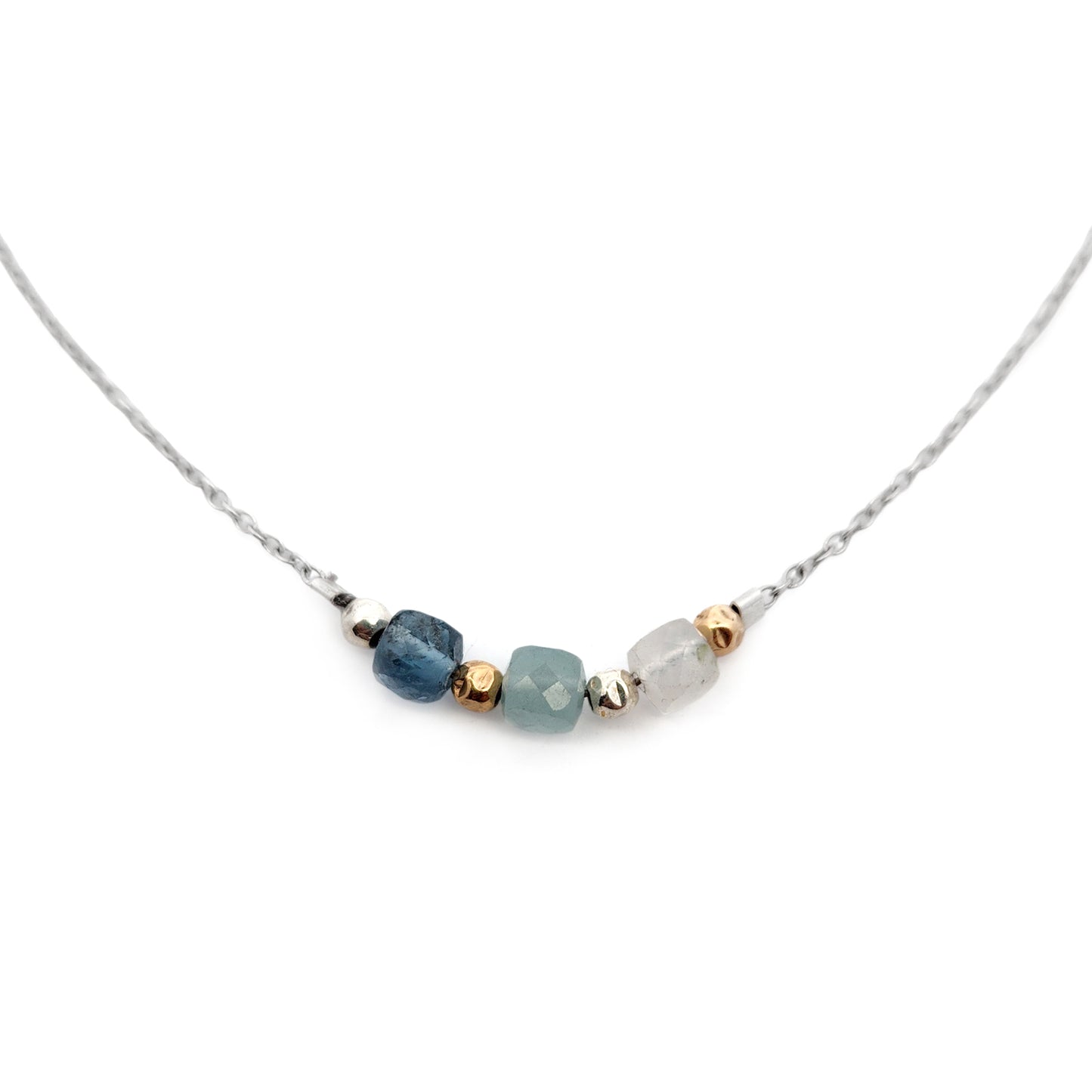 Blue Faceted Gemstone Bar Bead Necklace