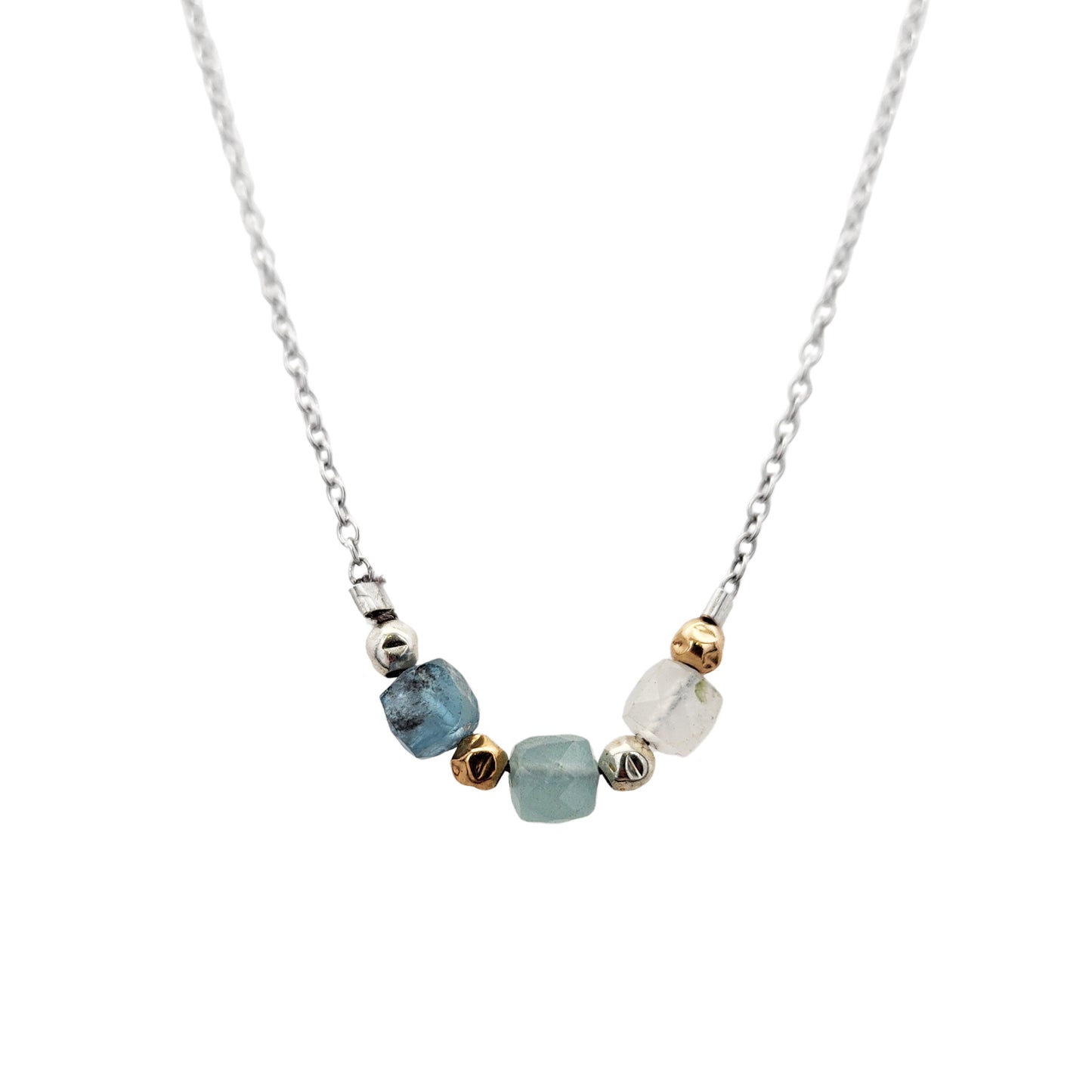 Blue Faceted Gemstone Bar Bead Necklace