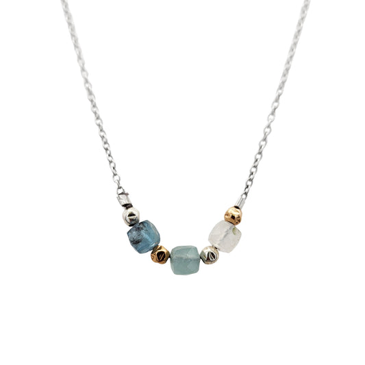 Blue Faceted Gemstone Bar Bead Necklace