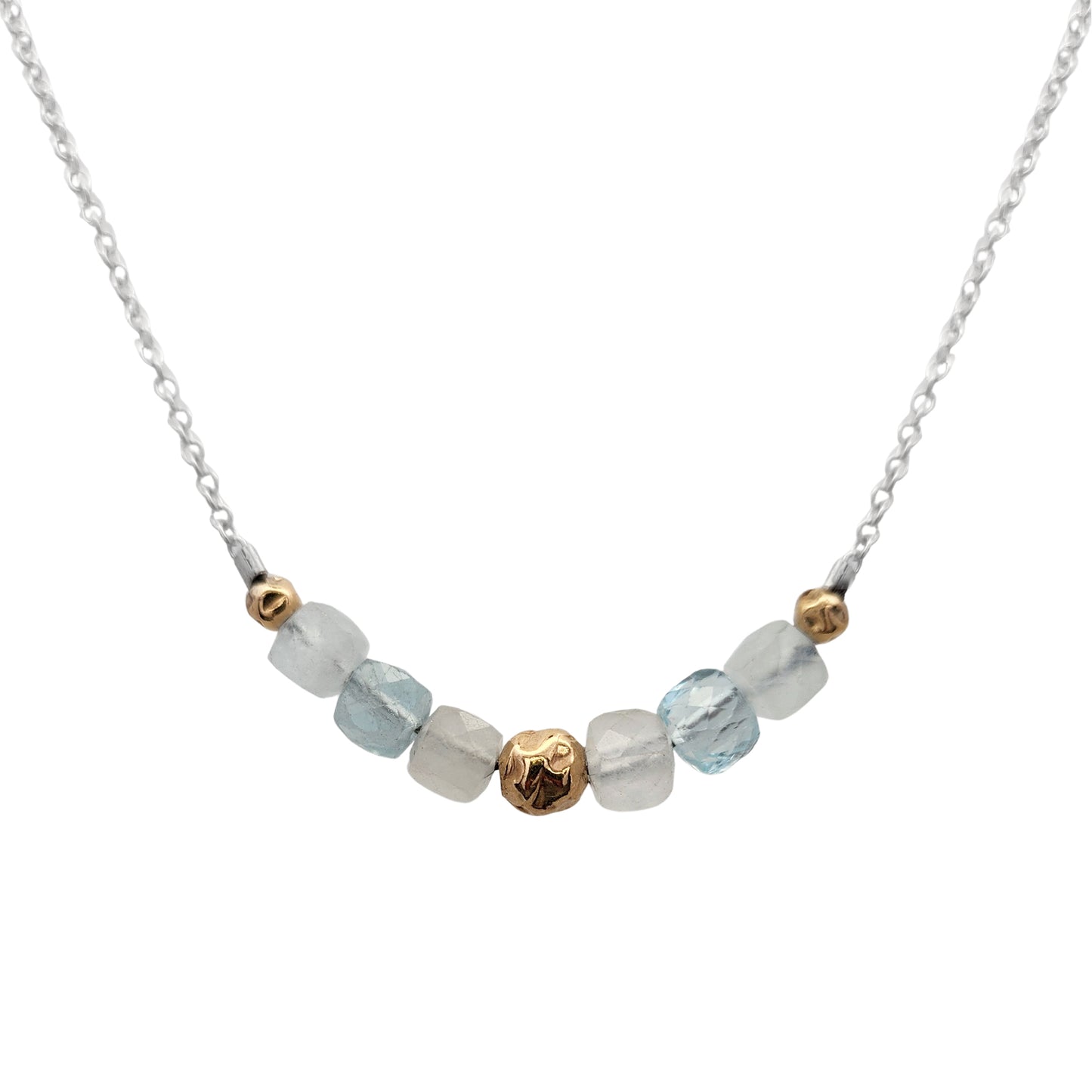 White & Blue Faceted Gemstone Bar Bead Necklace