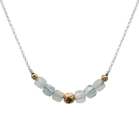 White & Blue Faceted Gemstone Bar Bead Necklace