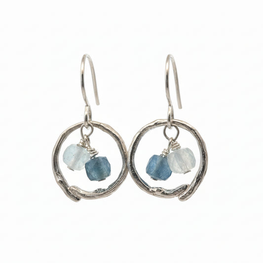 Silver Aquamarine Branch Circle Earrings