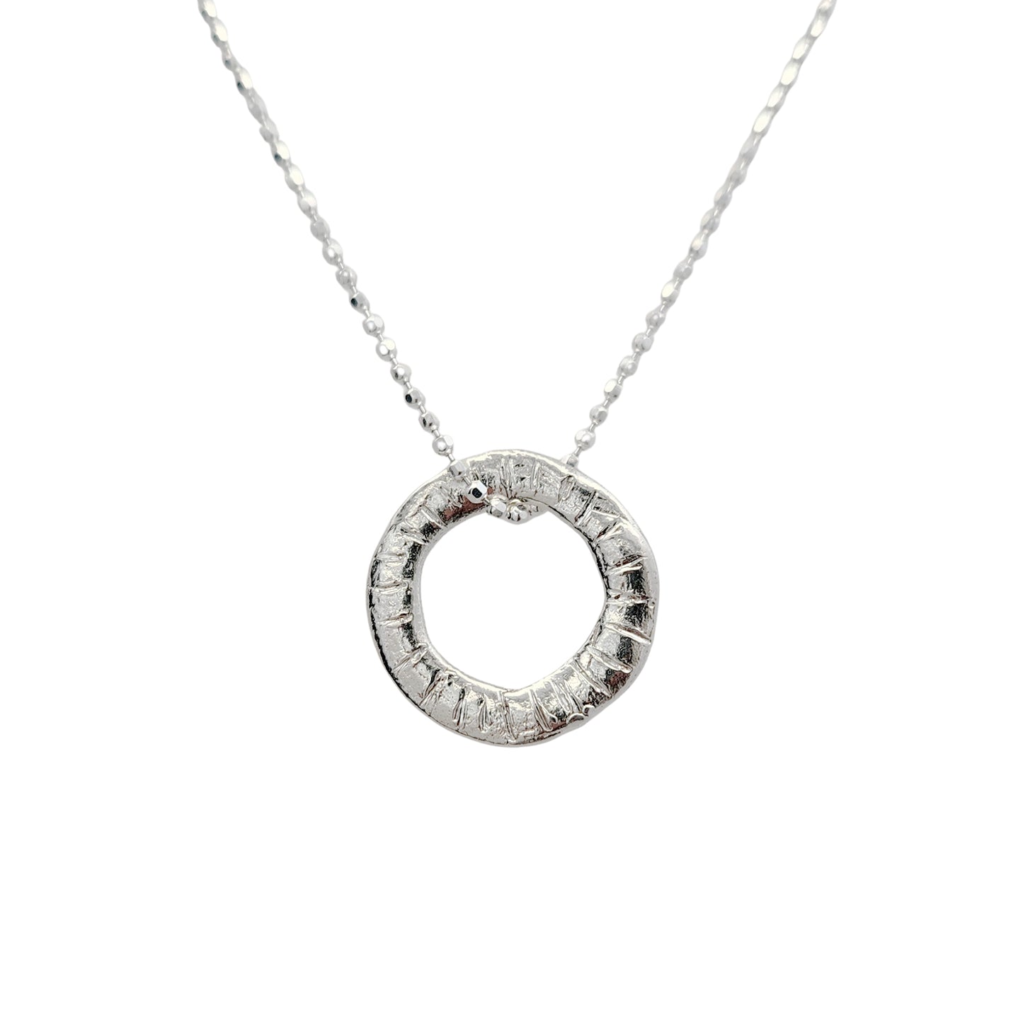 Organic Silver Notched Donut Pendant Necklace
