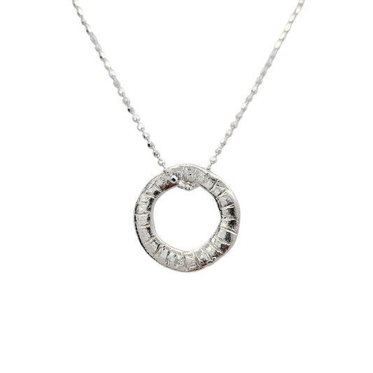 Organic Silver Notched Donut Pendant Necklace
