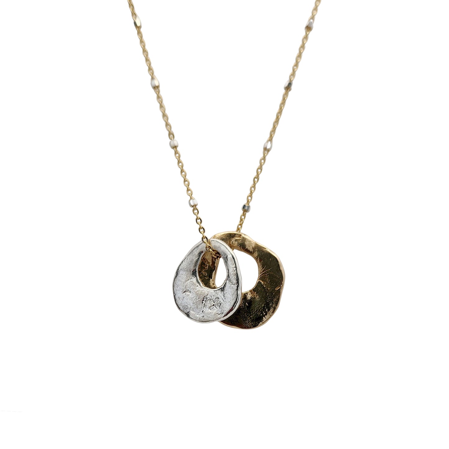 Mixed Bronze & Silver Organic Rings Necklace