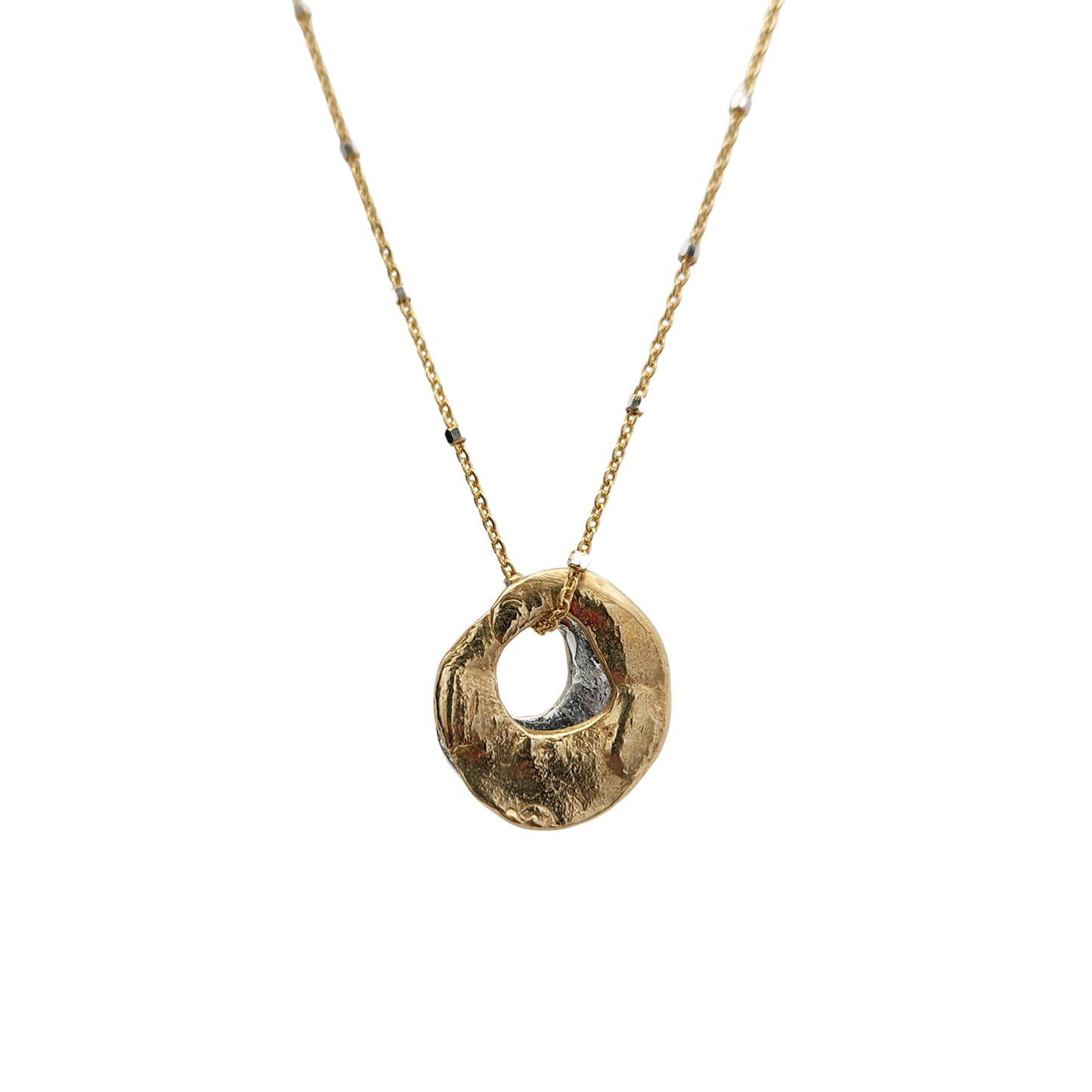 Mixed Bronze & Silver Organic Rings Necklace