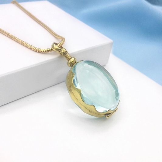 18K Gold Oval Crystal Urn Necklace