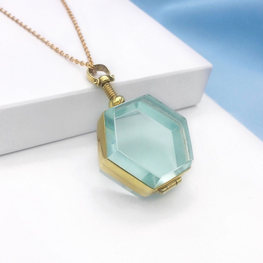 18K Gold Hexagon Crystal Urn Necklace