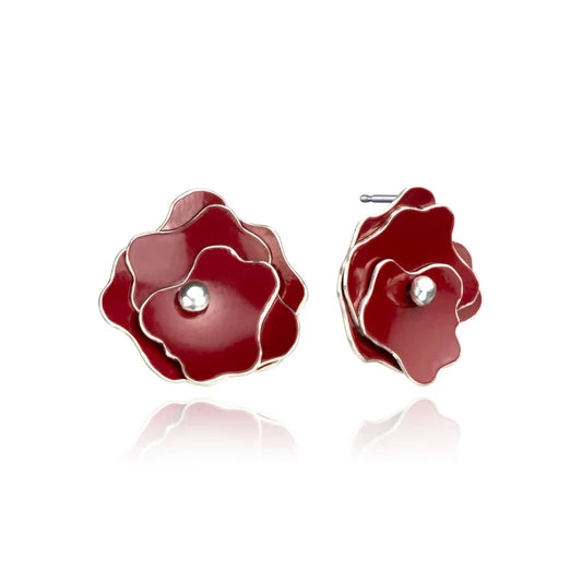 Dark Red Flora Stud Earrings