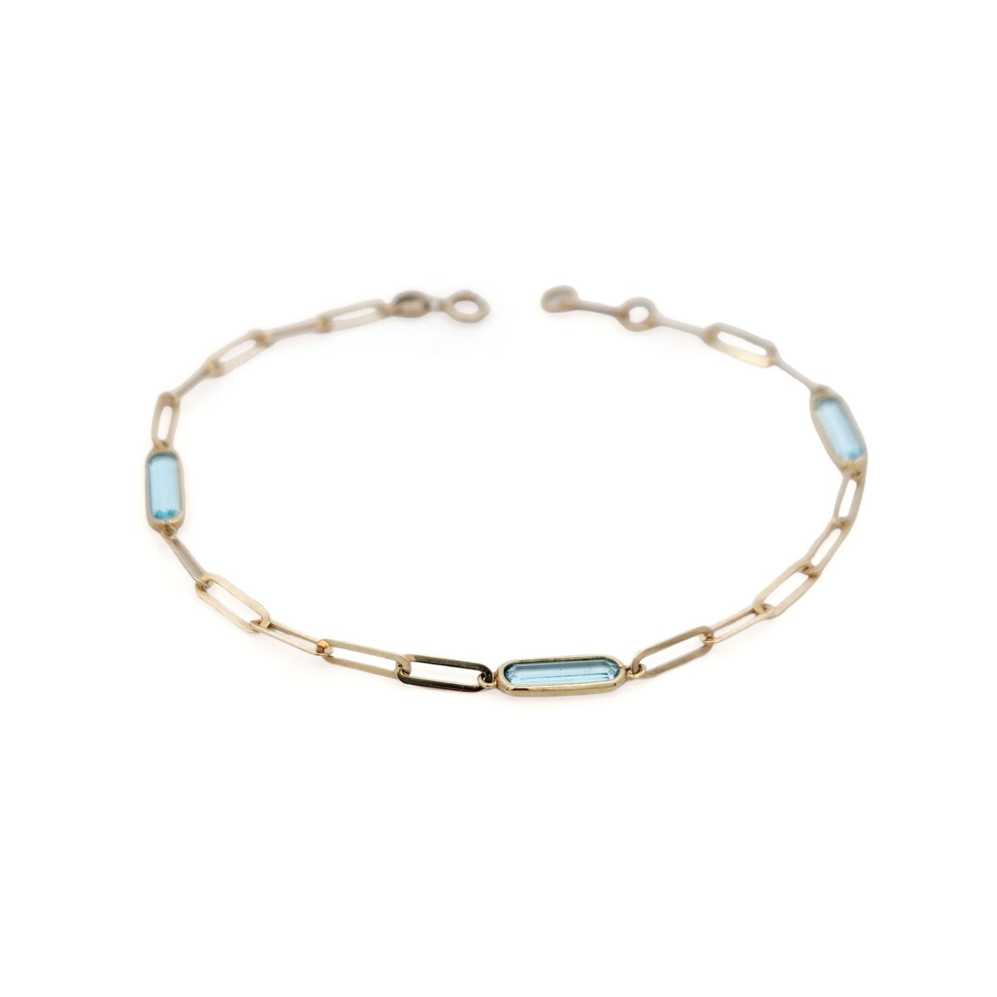 10k Yellow Gold Paperclip & Blue Topaz Bracelet