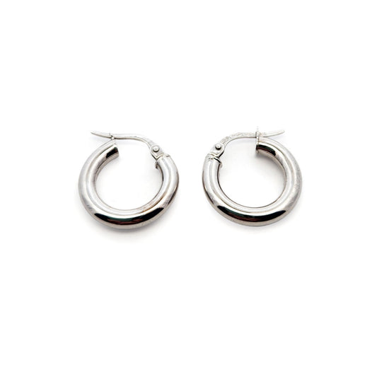 14k White Gold Round Hoops