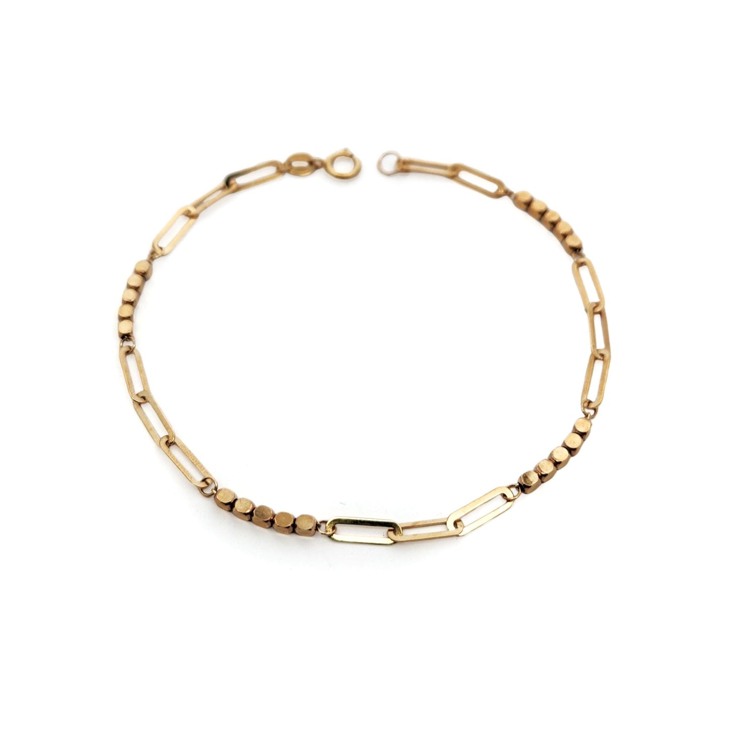10k Yellow Gold Paperclip & Beaded Bracelet