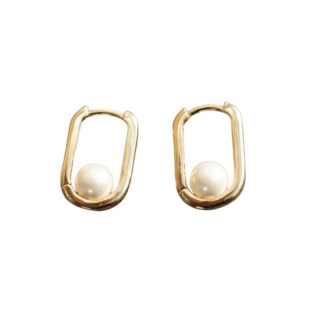Pearl Oval Huggie Earrings