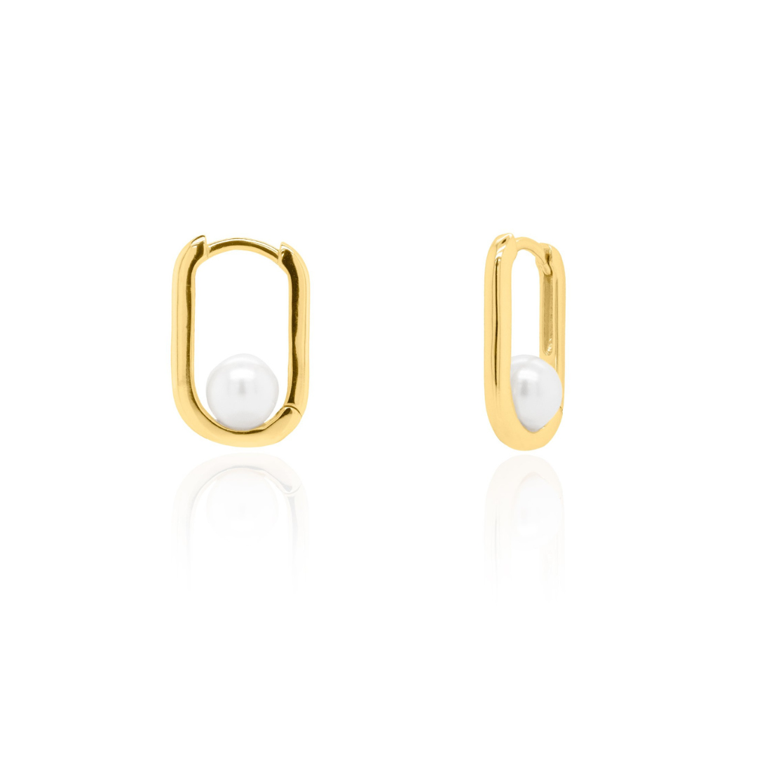 Pearl Oval Huggie Earrings