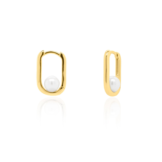 Pearl Oval Huggie Earrings