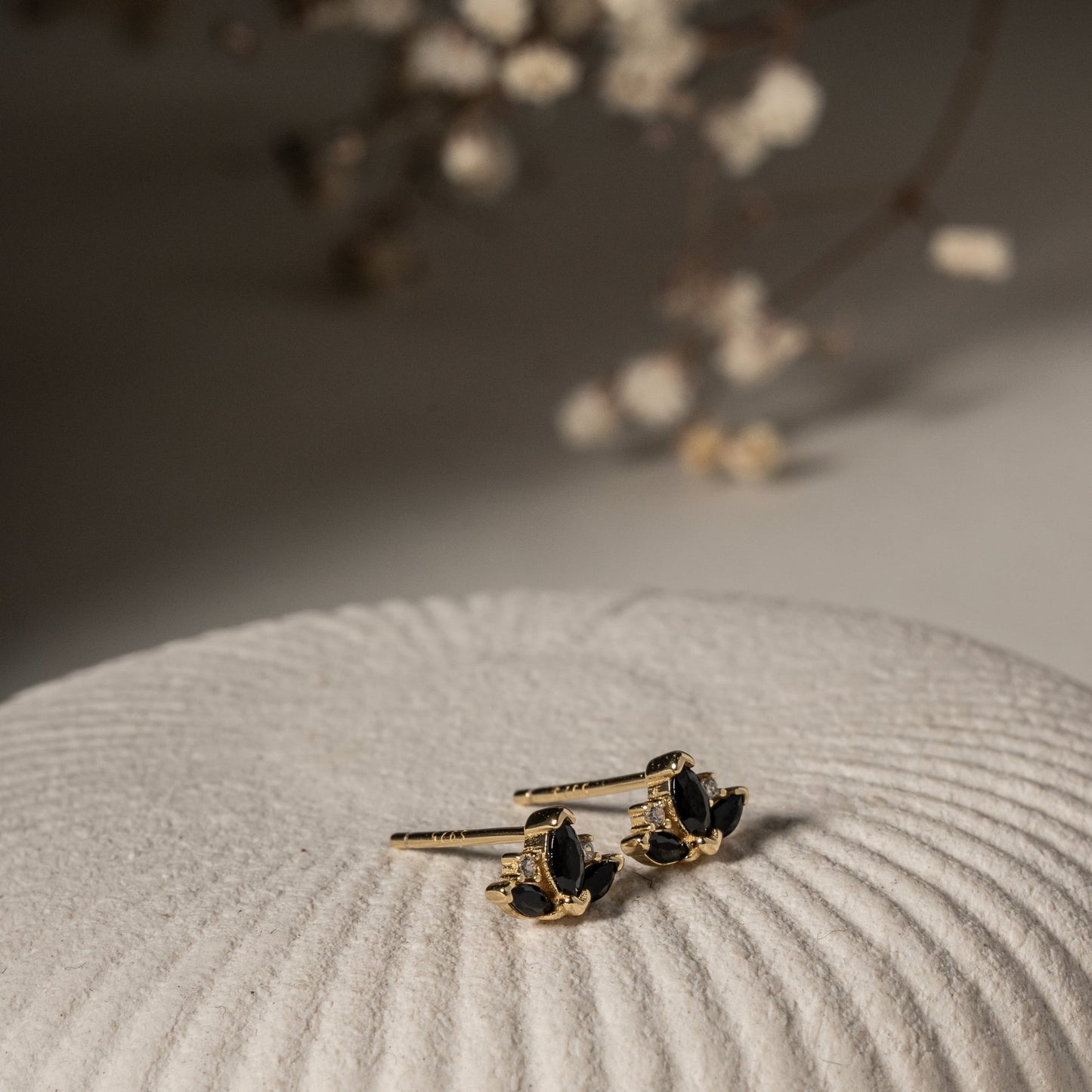 Sterling Silver Black & White Lotus Stud Earrings