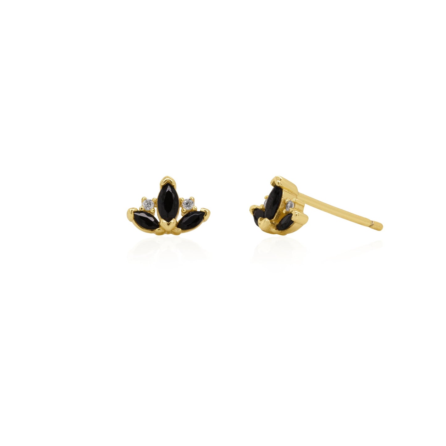 Sterling Silver Black & White Lotus Stud Earrings