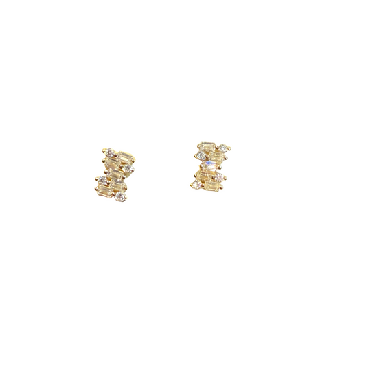 Baguette & Round CZ Stud Earrings