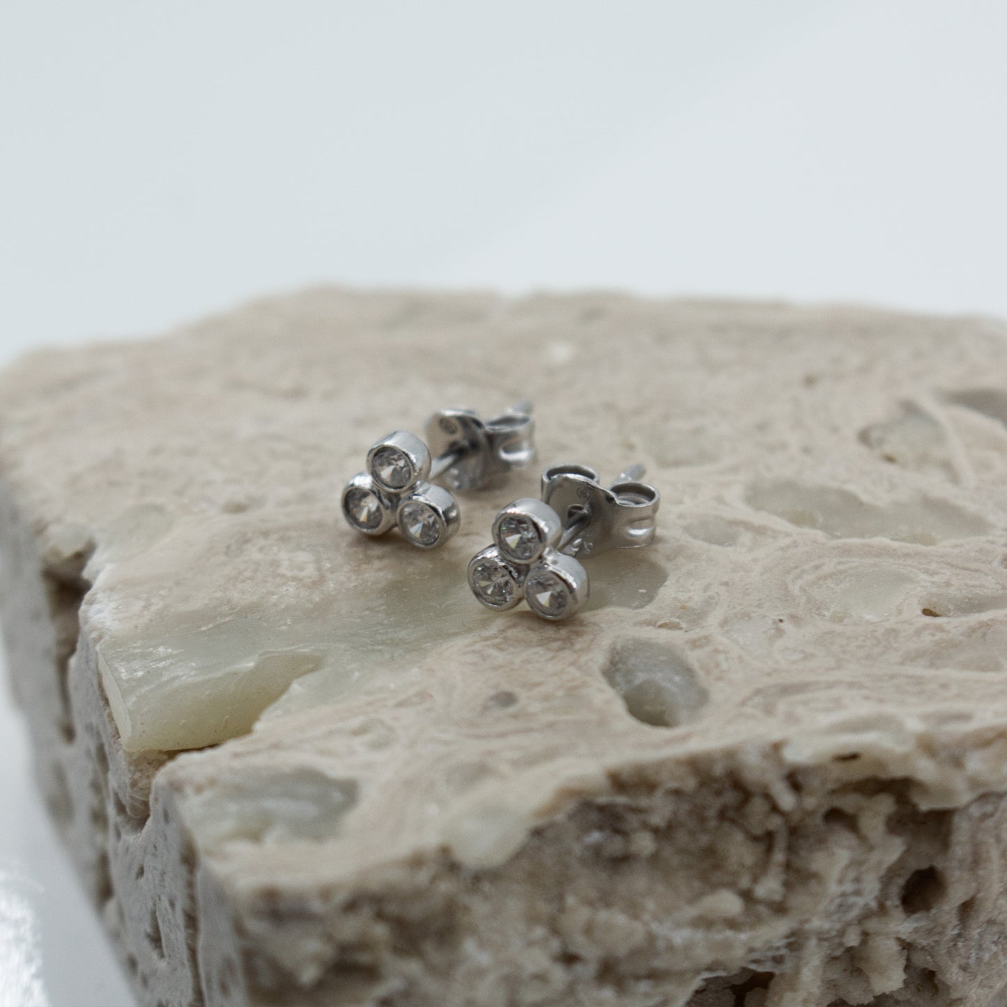 Rhodium Triple Triangle Stud Earrings