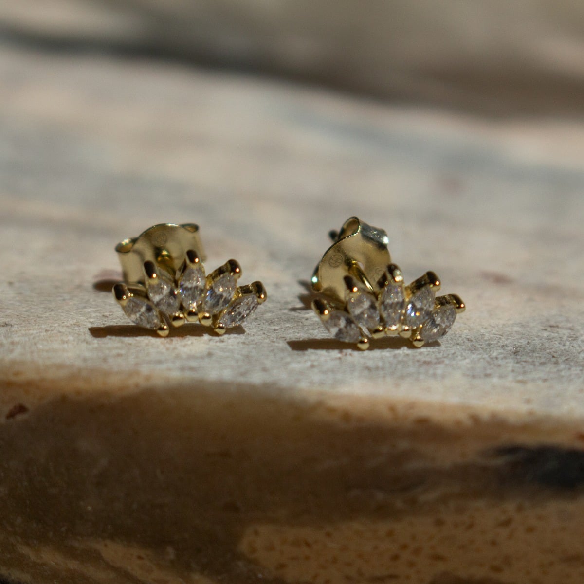 Yellow Gold-Vermeil Marquise Half Stud Earrings