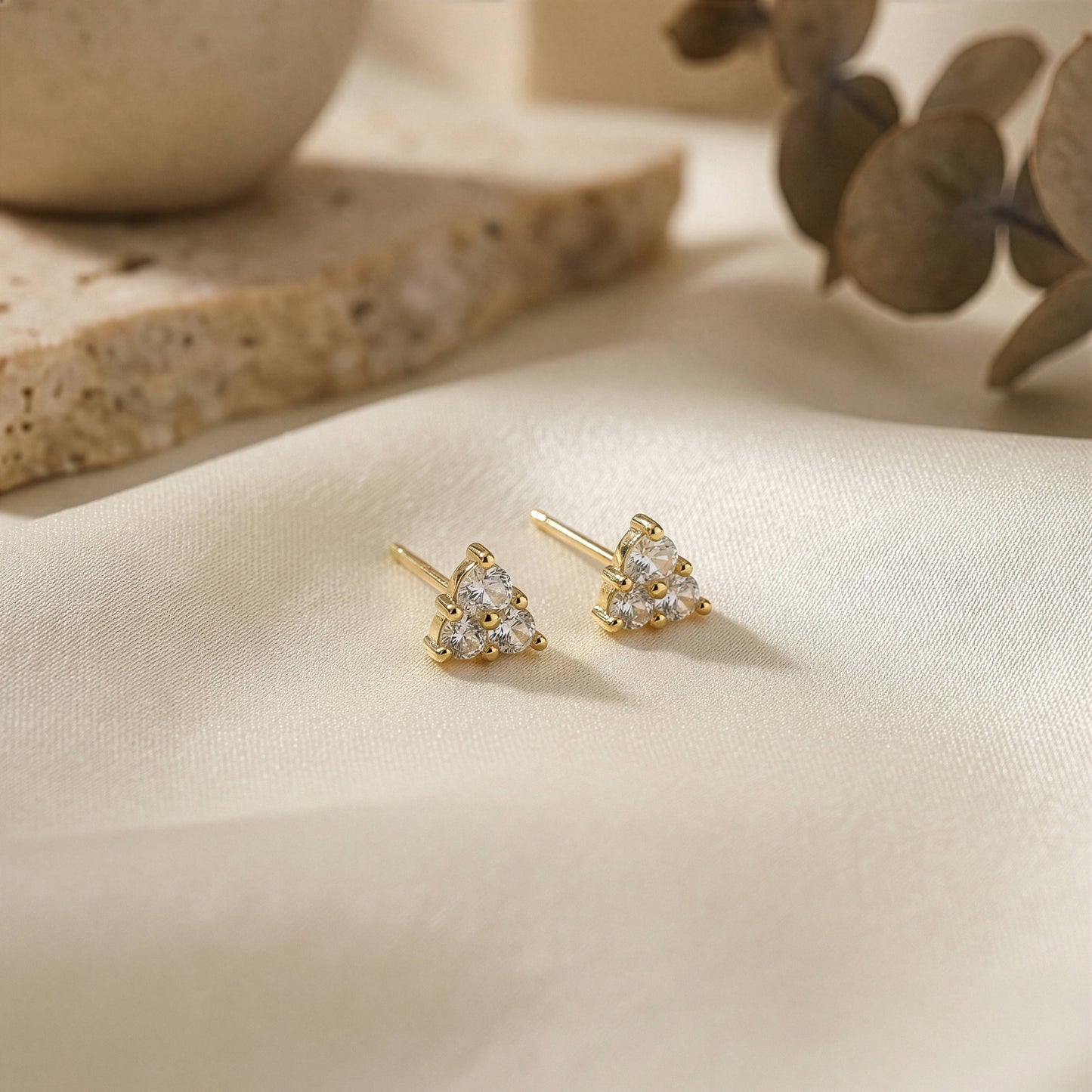 Cubic Zirconia Heart Stud Earrings
