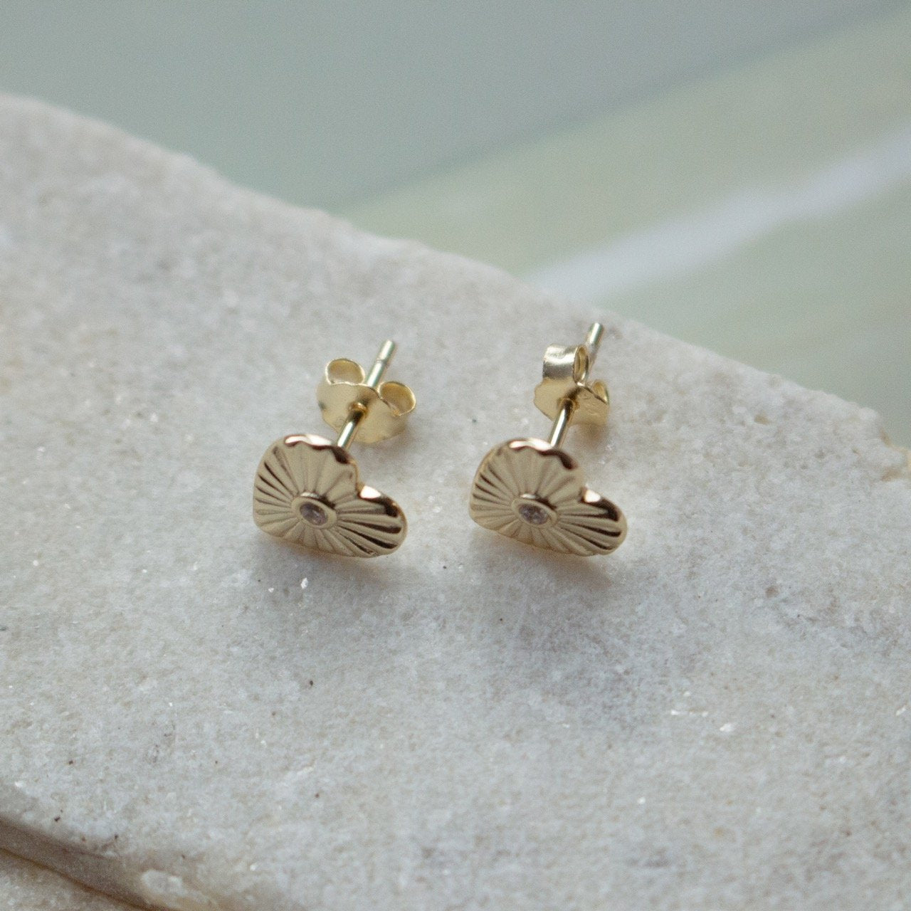 Cubic Zirconia Sunbeam Heart Stud Earrings